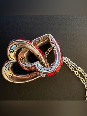 Beautiful Brighton Silver-Tone Heart Necklace with Red Crystal Accents